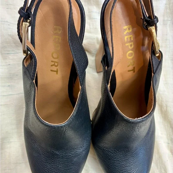 Report Black Leather Platform Slingback Clog Heels - Picture 3 of 11